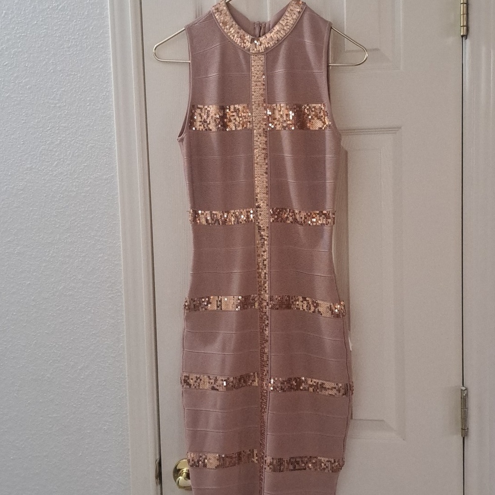 VENUS Bandage Blush Gold Sequin Dress XS - Picture 2 of 10